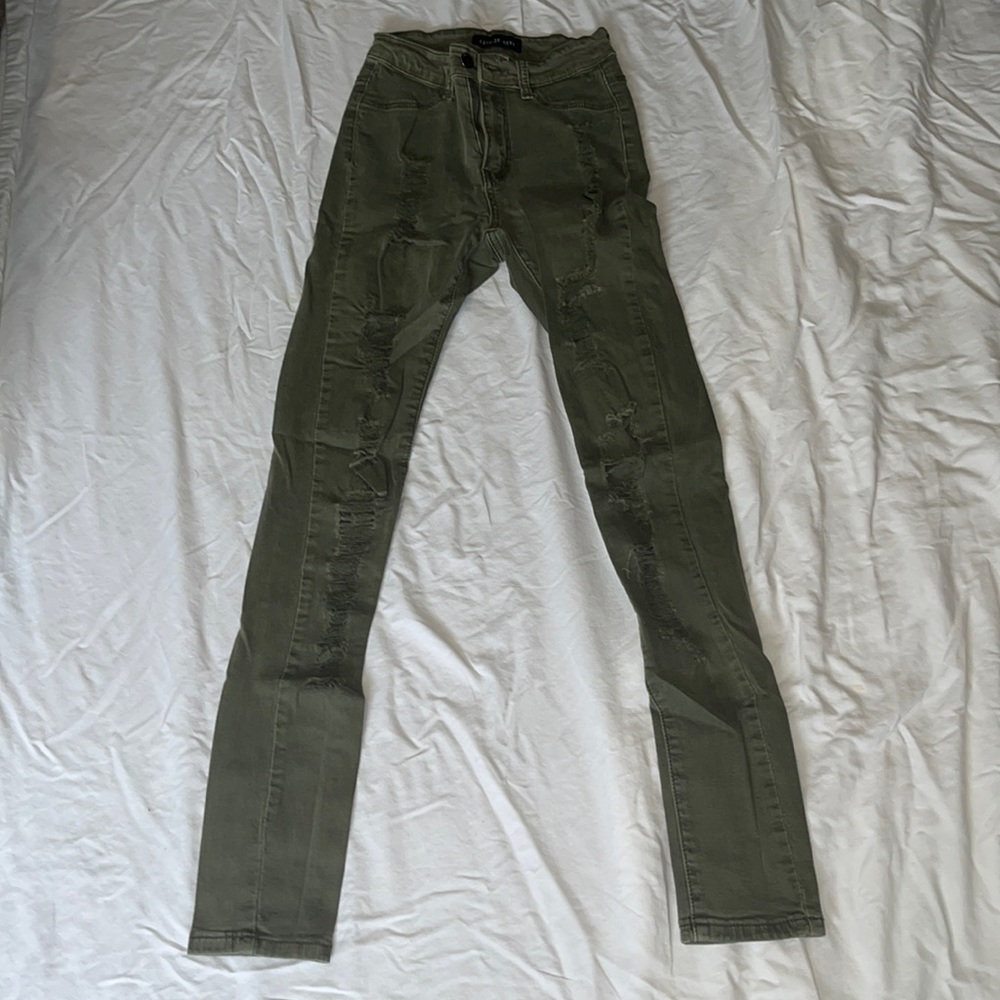 High Waisted Olive Green Jeans